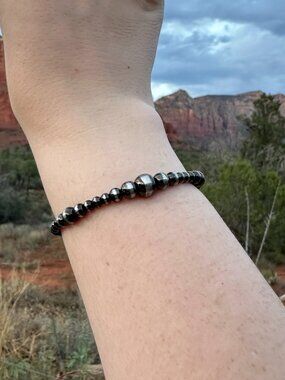 Handmade Brushed Steel Western Pearl Dual Graduated Bracelet